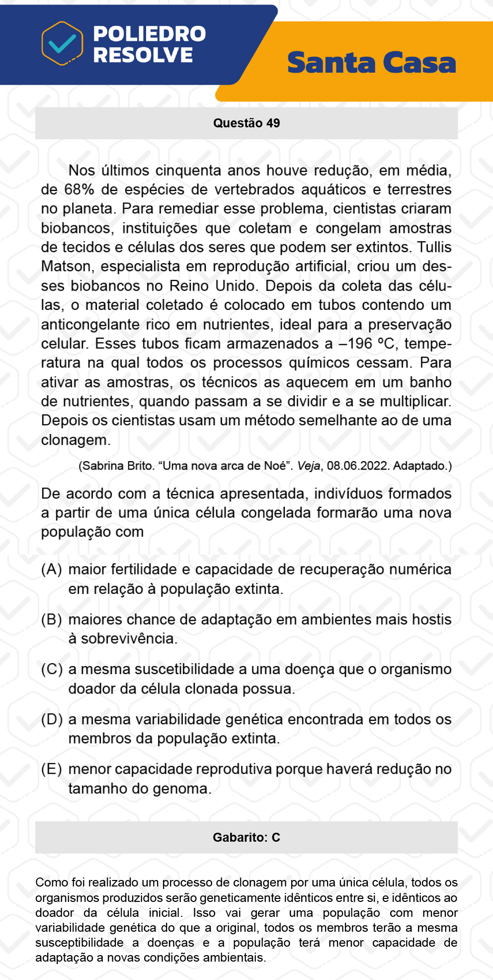 Questão 49 - 1º Dia - SANTA CASA 2023