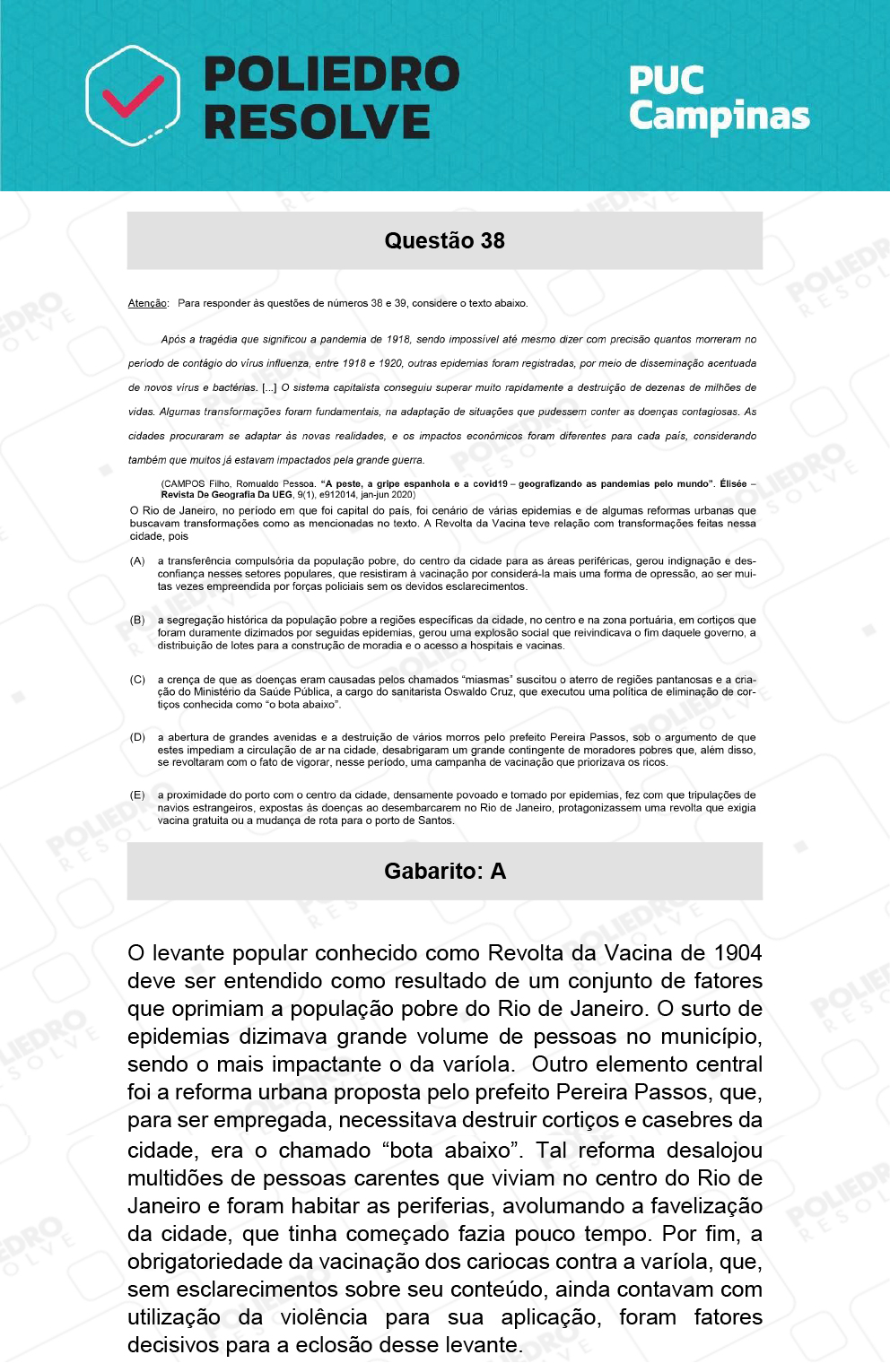 Questão 38 - Prova Geral e Medicina - PUC-Campinas 2022