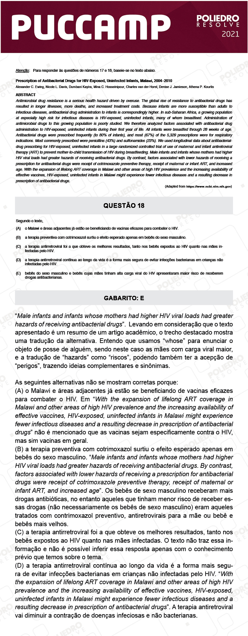 Questão 18 - MEDICINA - PUC-Campinas 2021