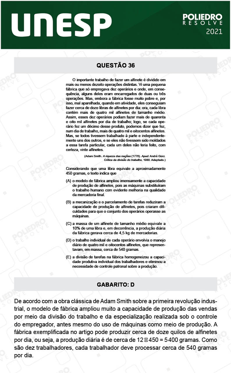 Questão 36 - 1ª Fase - 1º Dia - UNESP 2021