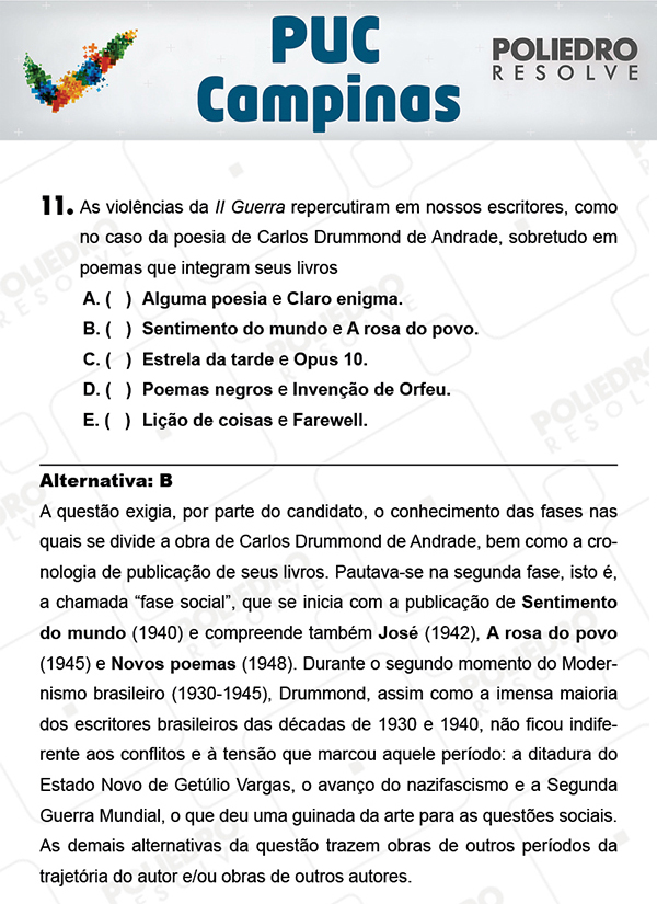 Questão 11 - 1ª Fase - Prova Verde - PUC-Campinas 2018