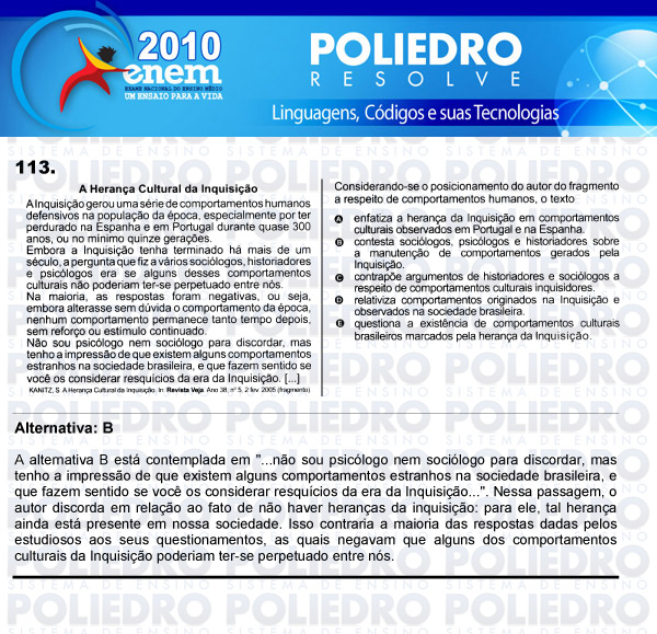 Questão 113 - Domingo (Prova rosa) - ENEM 2010