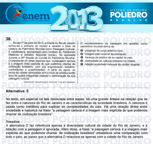 Questão 38 - Sábado (Prova Amarela) - ENEM 2013