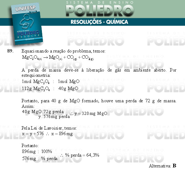 Questão 89 - Conhecimentos Gerais - UNIFESP 2008