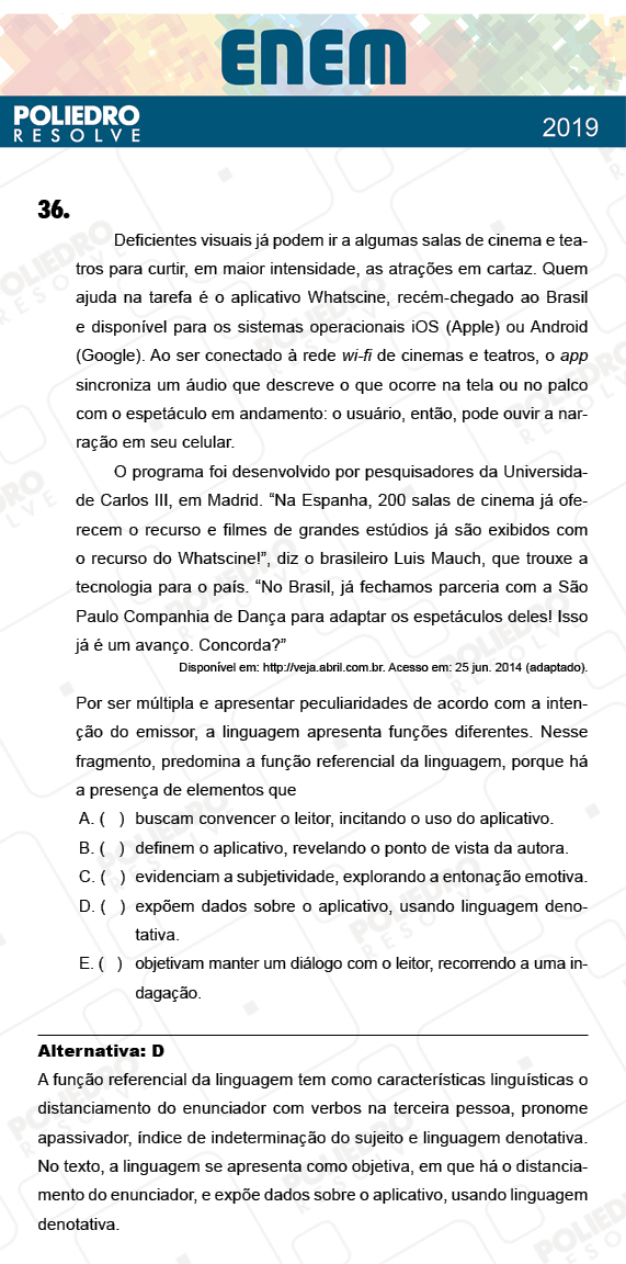 Questão 36 - 1º Dia - Prova AMARELA - ENEM 2018