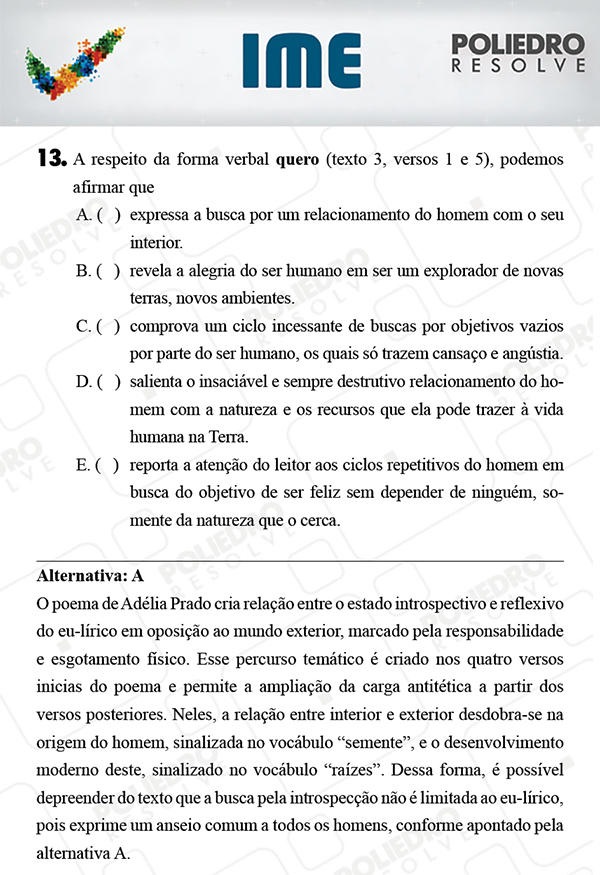 Questão 13 - Português / Inglês - IME 2018