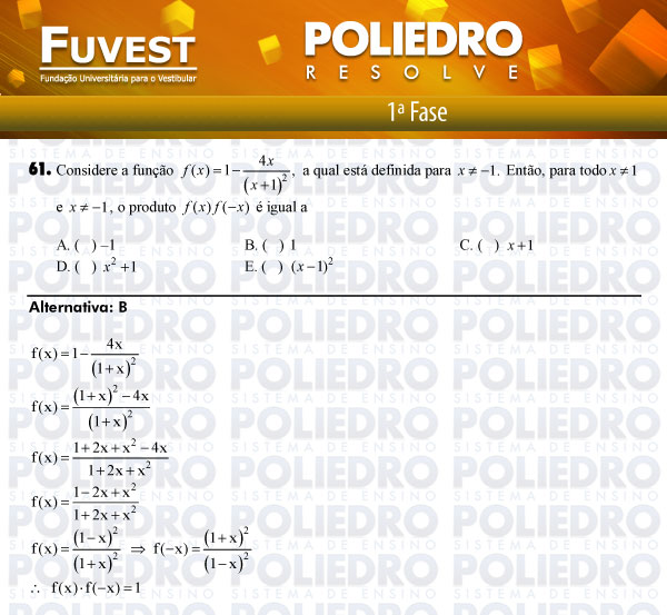 Questão 61 - 1ª Fase - FUVEST 2012