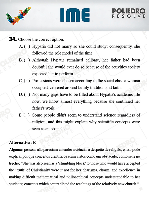 Questão 34 - Português / Inglês - IME 2018