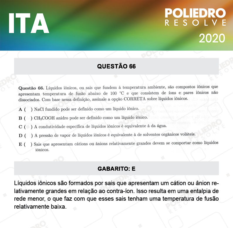 Questão 66 - 1ª Fase - ITA 2020