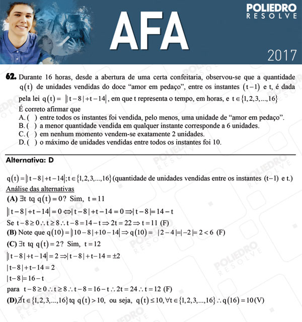 Questão 62 - Prova Modelo B - AFA 2017