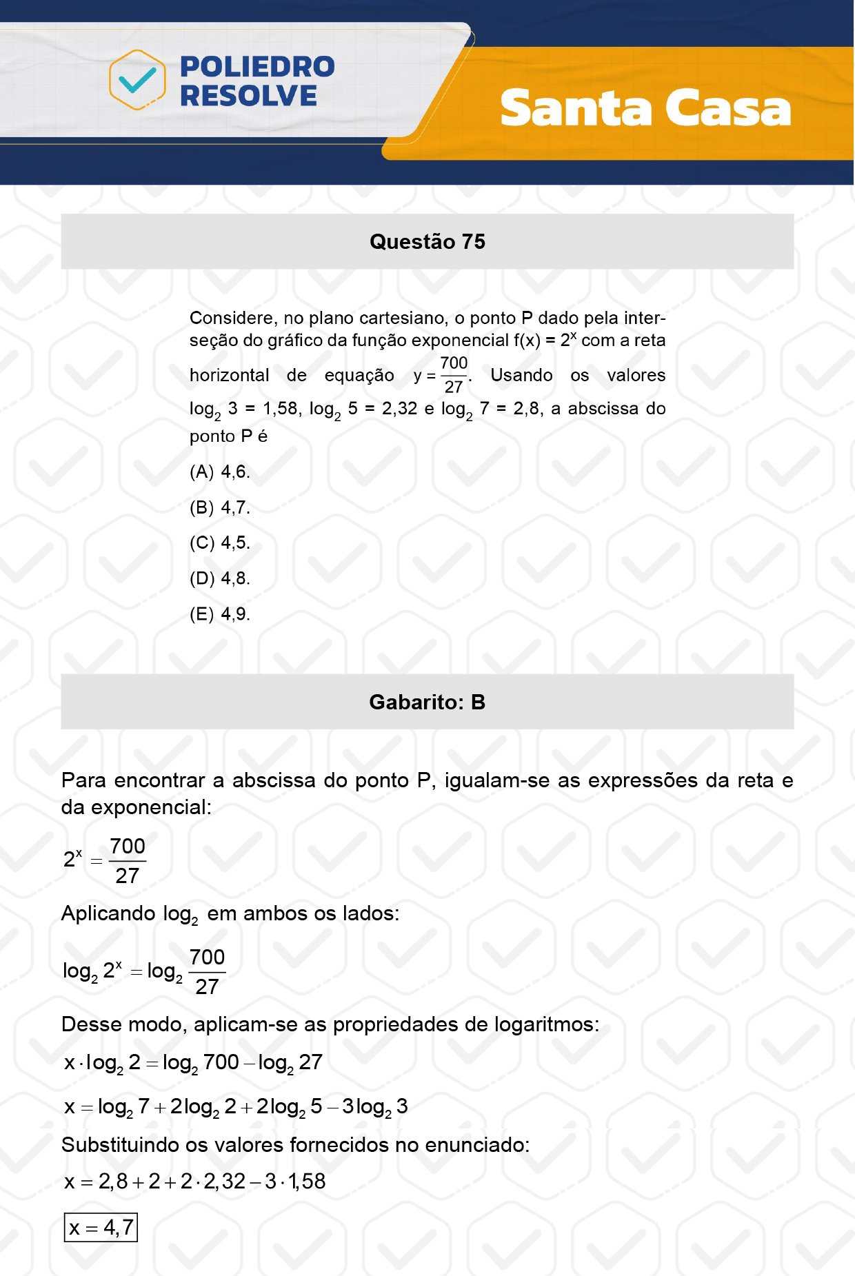 Questão 75 - 1º Dia - SANTA CASA 2024