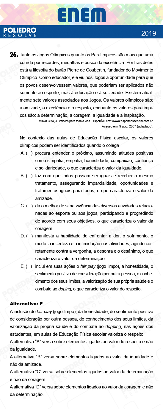 Questão 26 - 1º Dia - Prova AZUL - ENEM 2018