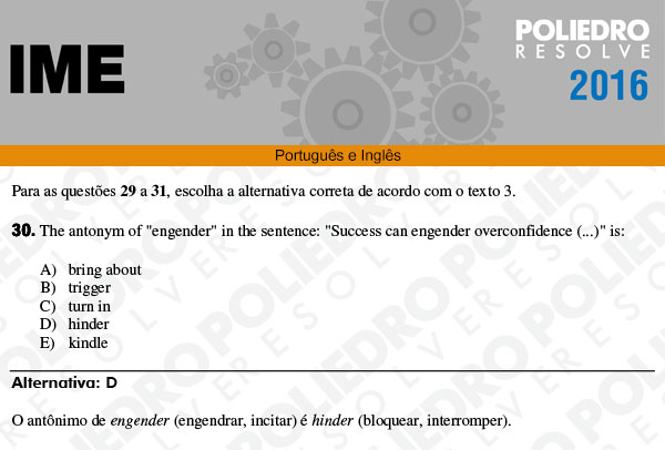 Questão 30 - Português e Inglês - IME 2016