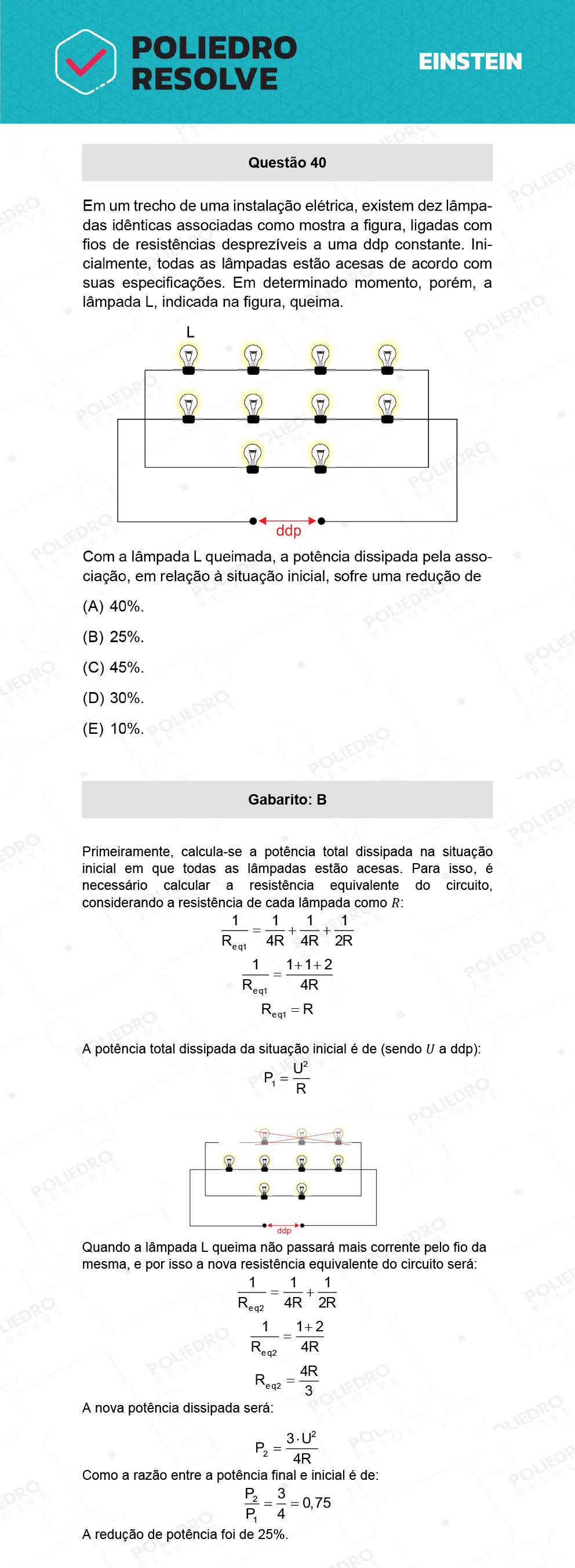 Questão 40 - Fase única - EINSTEIN 2022