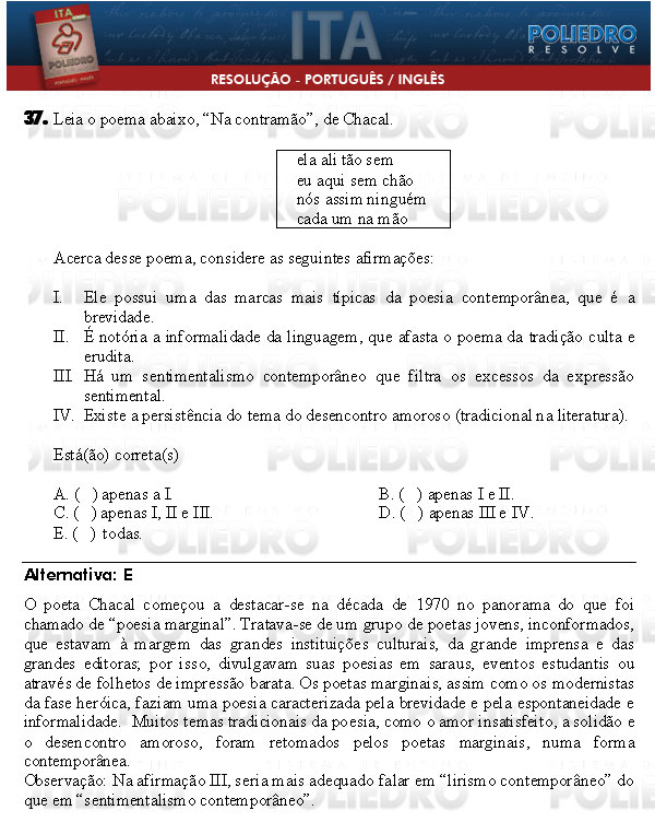 Questão 37 - Português e Inglês - ITA 2009