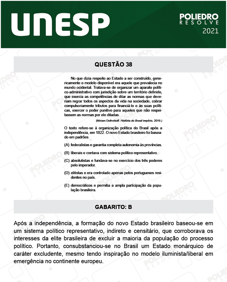 Questão 38 - 1ª Fase - 2º Dia - UNESP 2021