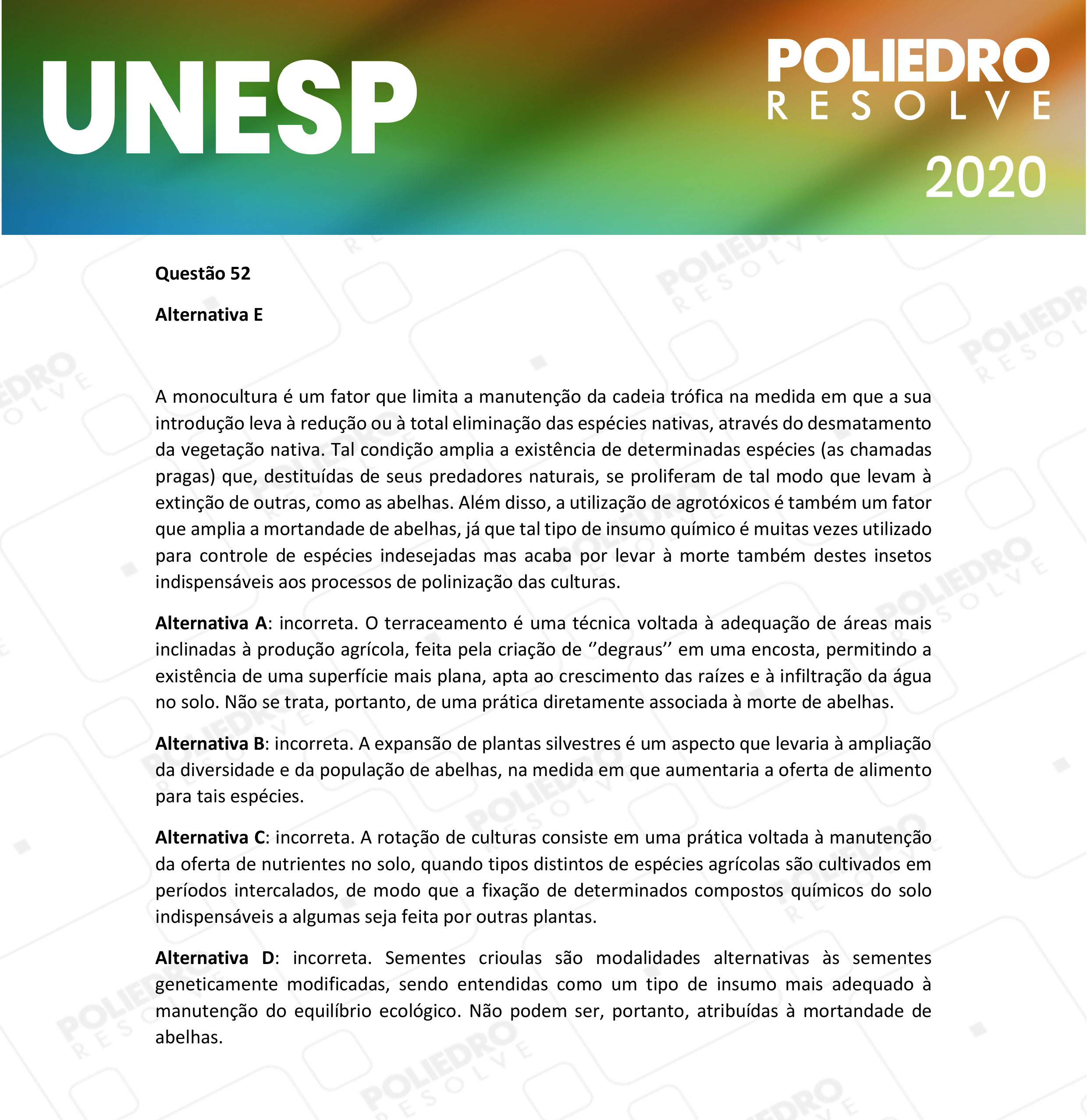 Questão 52 - 1ª Fase - UNESP 2020