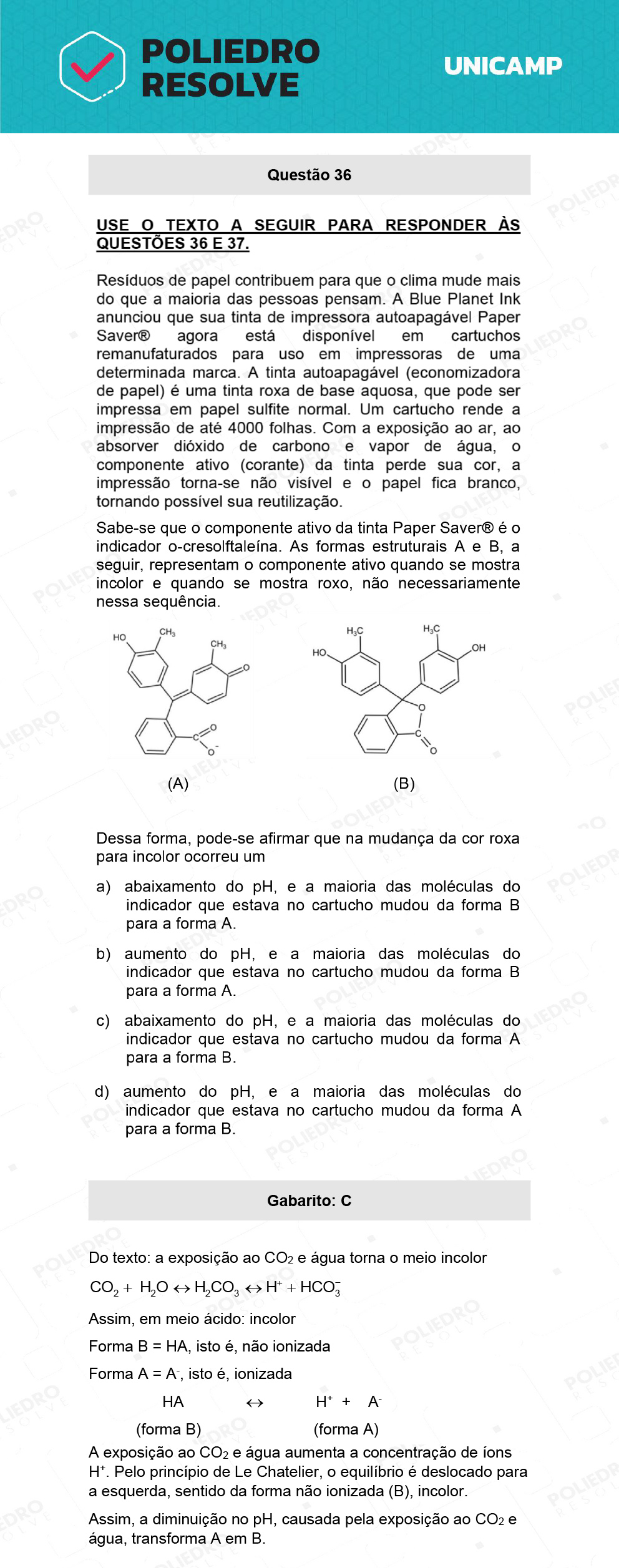 Questão 36 - 1ª Fase - 1º Dia - Q e X - UNICAMP 2022