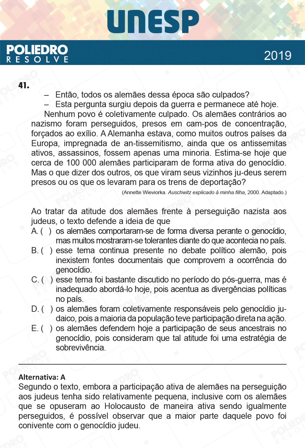 Questão 41 - 1ª Fase - UNESP 2019