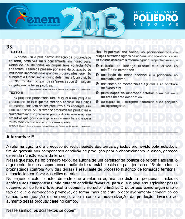 Questão 33 - Sábado (Prova Amarela) - ENEM 2013