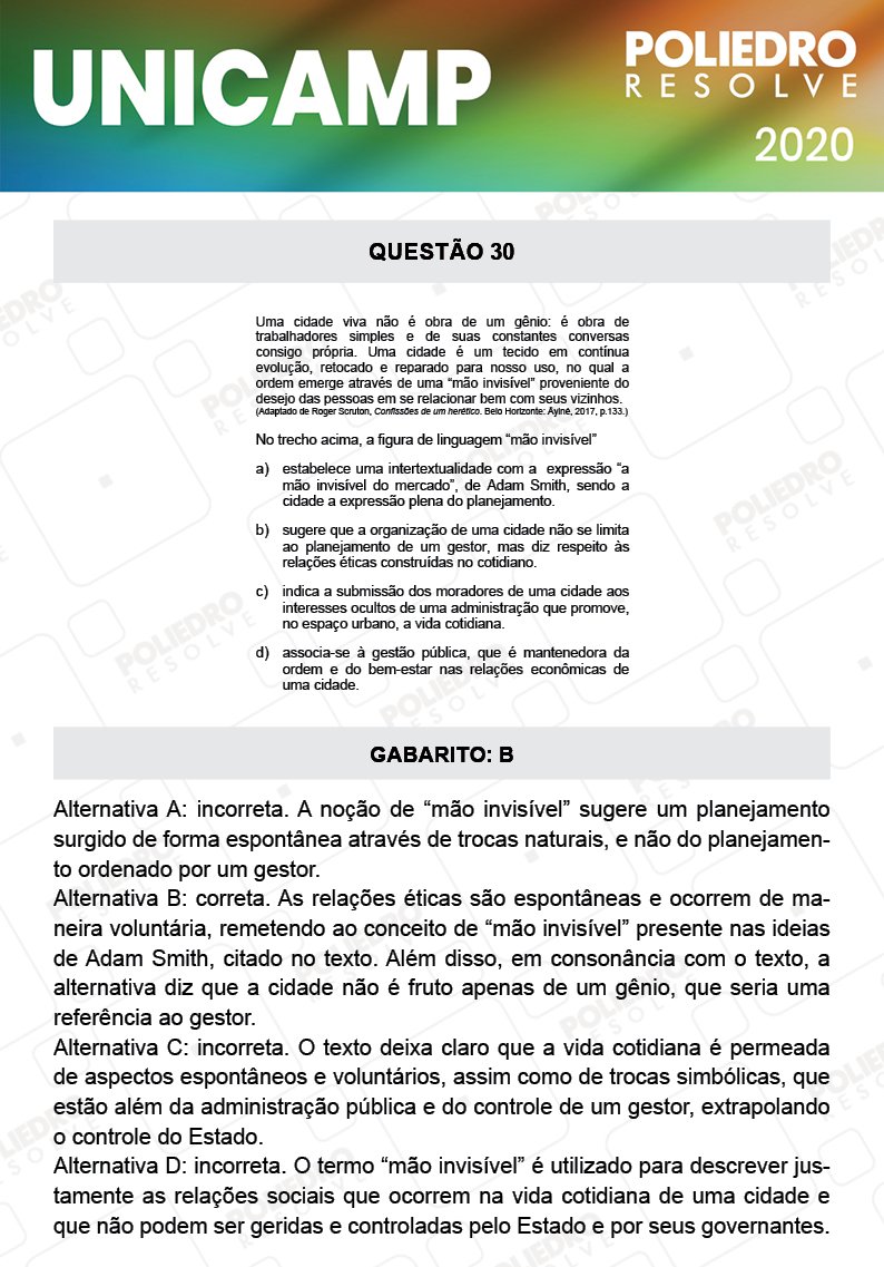 Questão 30 - 1ª Fase - Prova Q e X - UNICAMP 2020