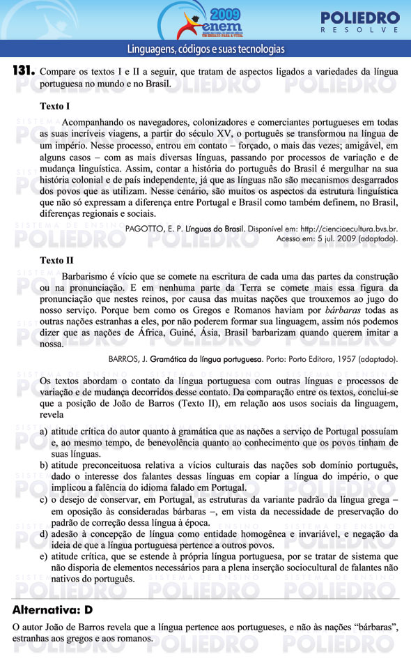 Questão 131 - Prova - ENEM 2009