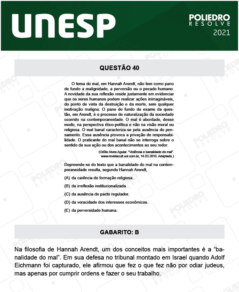 Questão 40 - 2ª Fase - UNESP 2021