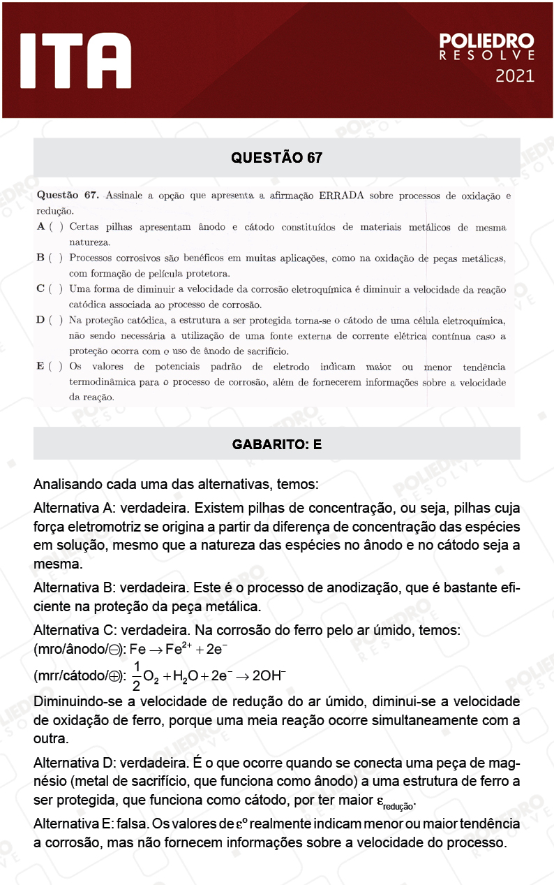 Questão 67 - 1ª Fase - ITA 2021