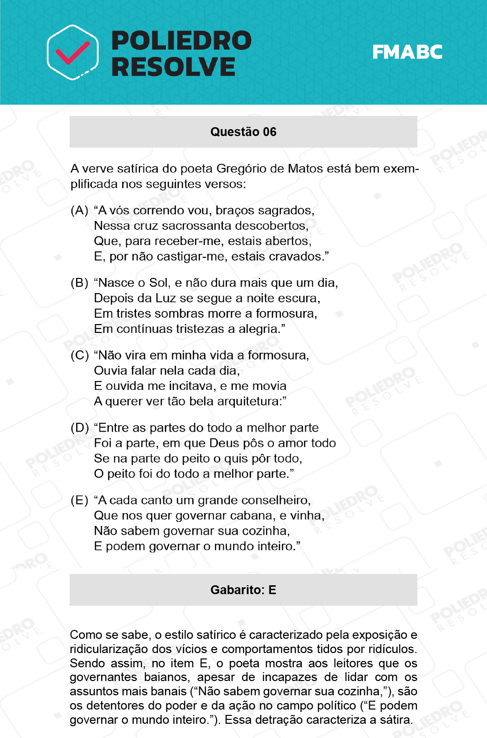 Questão 6 - Fase única - FMABC 2022