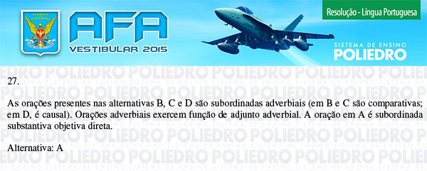 Questão 27 - Prova Modelo B - AFA 2015