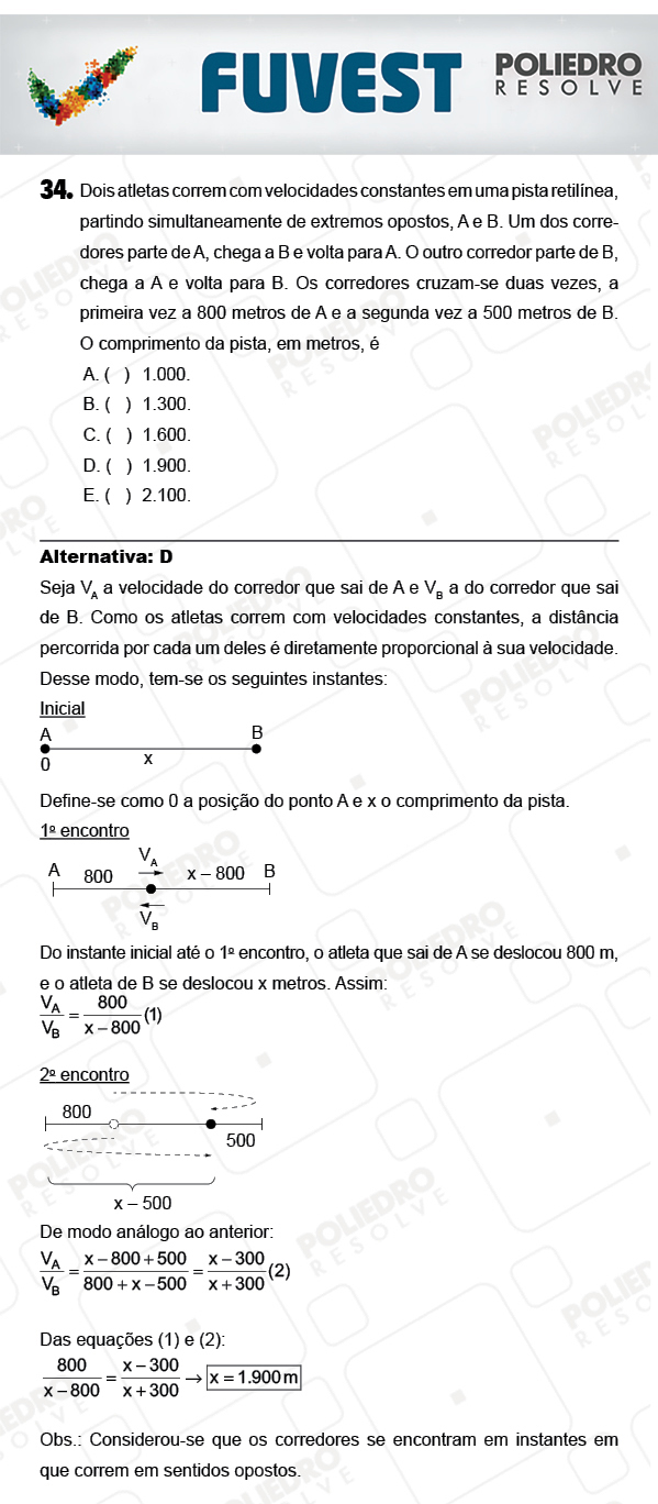 Questão 34 - 1ª Fase - PROVA V - FUVEST 2018