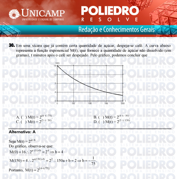 Questão 30 - 1ª Fase Versão Q-Z - UNICAMP 2011