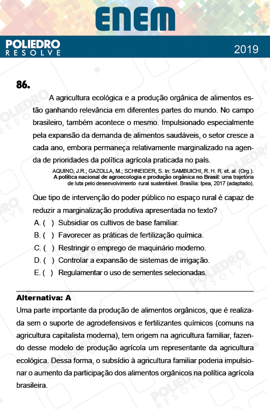 Questão 86 - 1º Dia - Prova AZUL - ENEM 2018