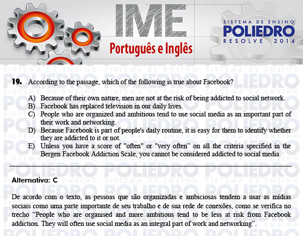 Questão 19 - Português e Inglês - IME 2014