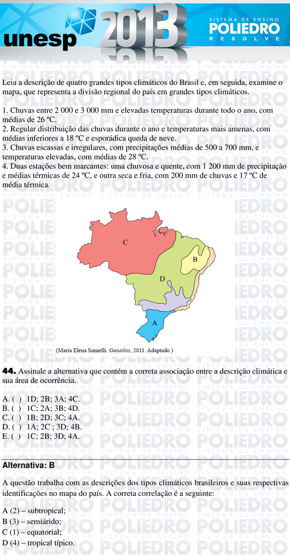 Questão 44 - 1ª Fase - UNESP 2013
