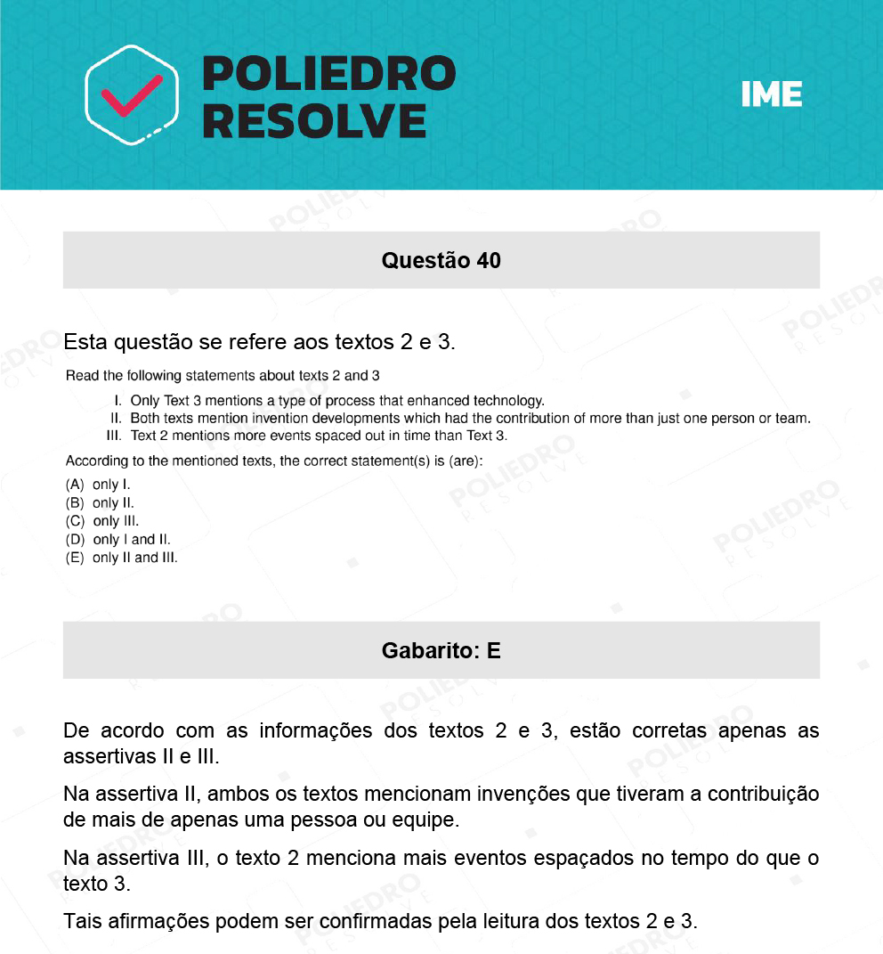 Questão 40 - 2ª Fase - Português/Inglês - IME 2022