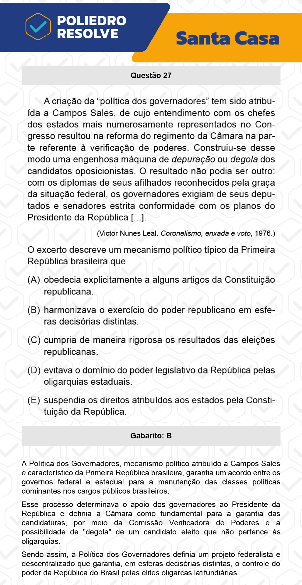 Questão 27 - 1º Dia - SANTA CASA 2023