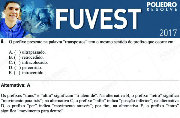 Questão 9 - 1ª Fase - FUVEST 2017