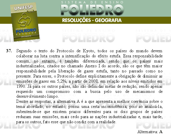 Questão 37 - Conhecimentos Gerais - UNIFESP 2008