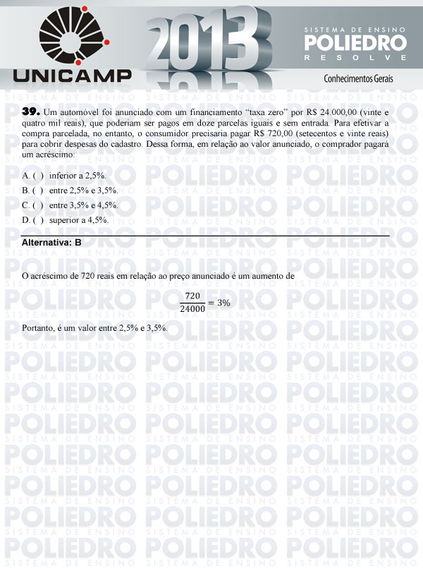 Questão 39 - 1ª Fase - UNICAMP 2013