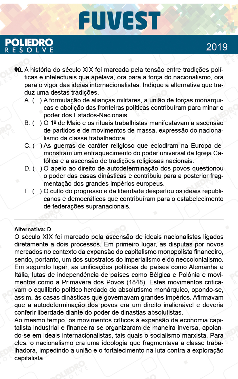 Questão 90 - 1ª Fase - Prova V - FUVEST 2019