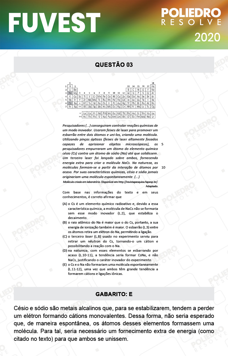 Questão 3 - 1ª Fase - Prova V - FUVEST 2020