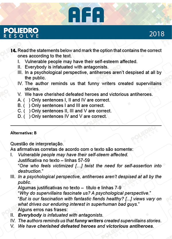 Questão 14 - Prova Modelo B - AFA 2019