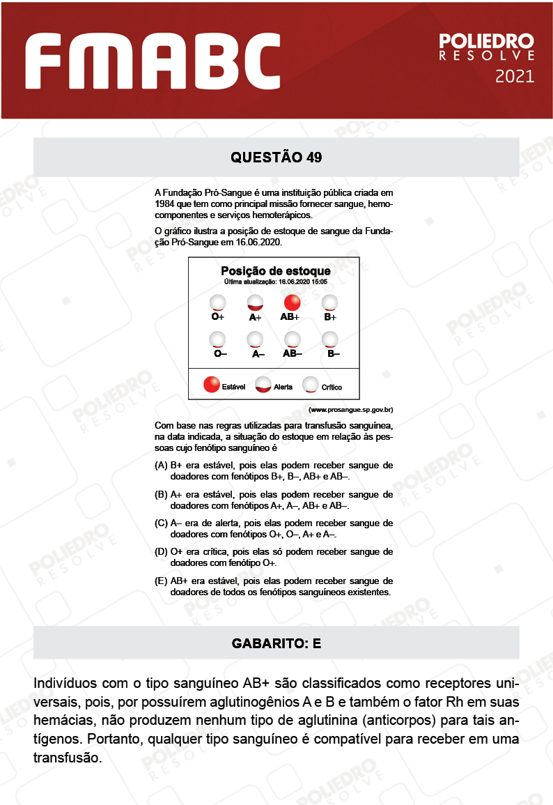 Questão 49 - Fase única - FMABC 2021