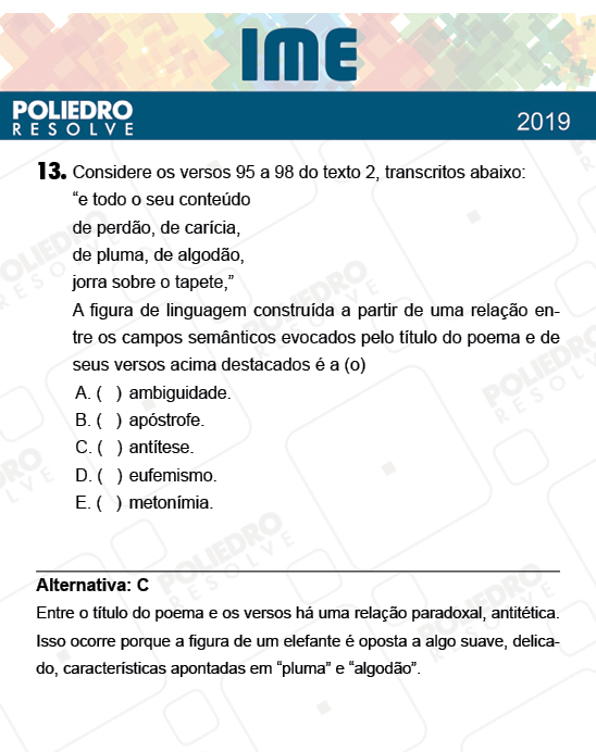 Questão 13 - 2ª Fase - Português/Inglês - IME 2019