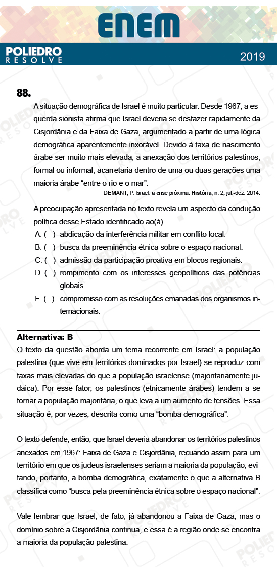 Questão 88 - 1º Dia - Prova BRANCA - ENEM 2018