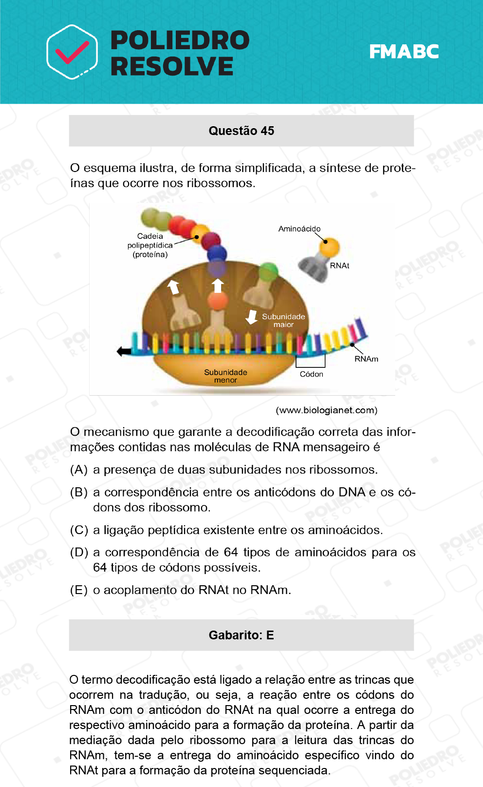 Questão 45 - Fase única - FMABC 2022