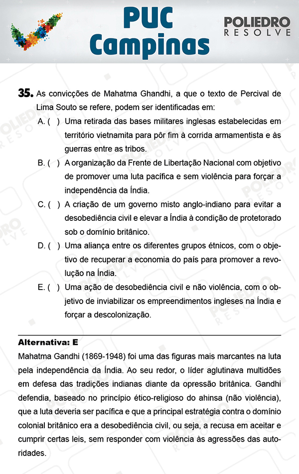 Questão 35 - 1ª Fase - Prova Verde - PUC-Campinas 2018