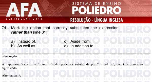 Questão 74 - Prova Modelo A - AFA 2013