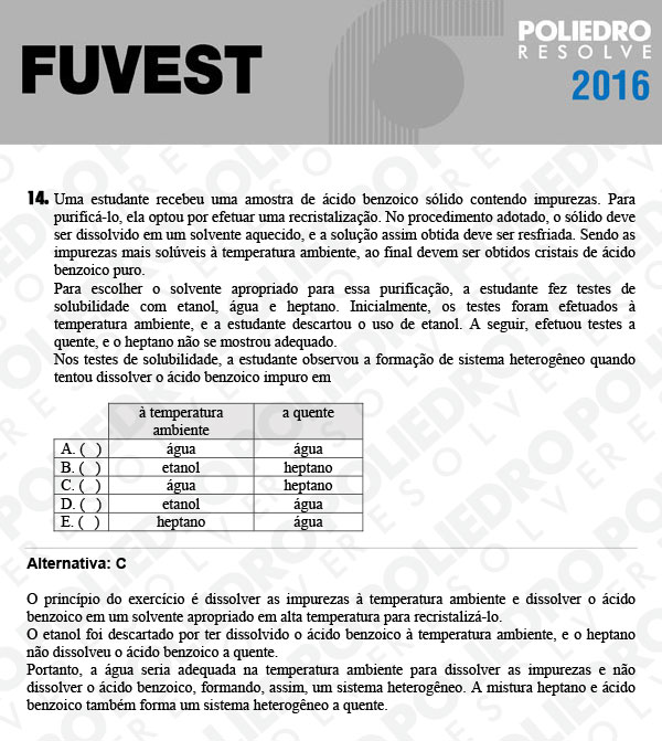 Questão 14 - 1ª Fase - FUVEST 2016